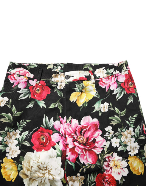 Dolce & Gabbana Black Floral Cotton Dress Formal Trouser Pants
